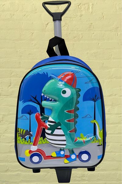Uniquetrenders Rucsac și ghiozdan cu roți în relief 5D cu imprimeu de dinozauri pentru vârstele 3-6 ani