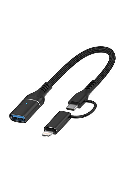 Forzacase 2in1 Multi Giriş Type-C ve Lightning Girişli USB 3.0 OTG Adaptörü -...