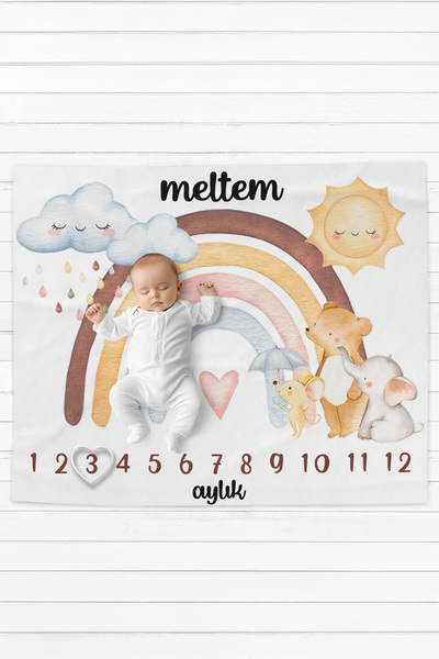 Astral Baby %100 Pamuk İsme Özel İsimli Bebek Fotoğraf Çekim Anı Örtüsü (120x...
