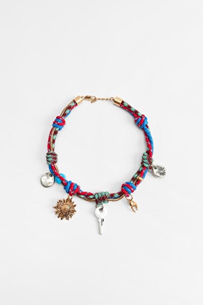 CHARMLUCKY MAVİ HALAT İP CHARM KOLYE