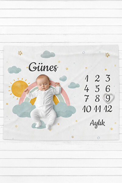 100% Cotton Named Baby Photo Shooting Memorial Cover (120x100 cm) Rainbow and Sun