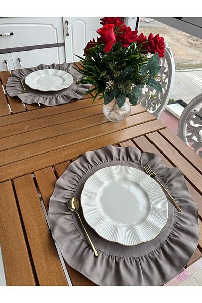 Blue Atelier Ruffled Brown Mink Plates American Service 40X40 (2 Pieces)