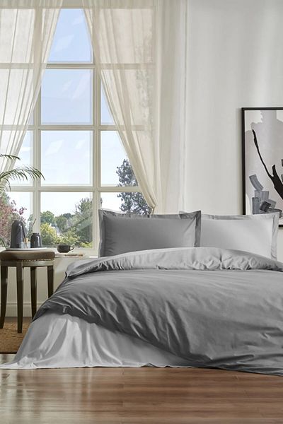 Özdilek Double Duvet Cover Set with Elastic Sheets - Anthracite Silver - 100% Cotton