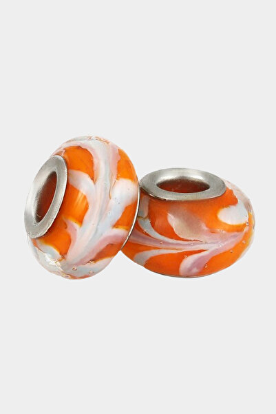 Dumledo Beyaz Desenli Turuncu Murano Charm