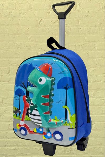 Uniquetrenders Rucsac și ghiozdan cu roți în relief 5D cu imprimeu de dinozauri pentru vârstele 3-6 ani