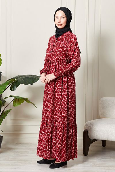 fistan Half Placket Floral Print Viscose Cotton Hijab Dress - Mother and Prayer Dress