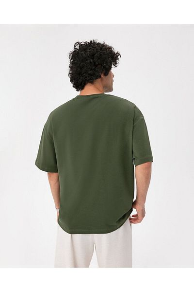 Ayma Active Men's Oversize Khaki T-shirt - Organic Cotton, Short Sleeve
