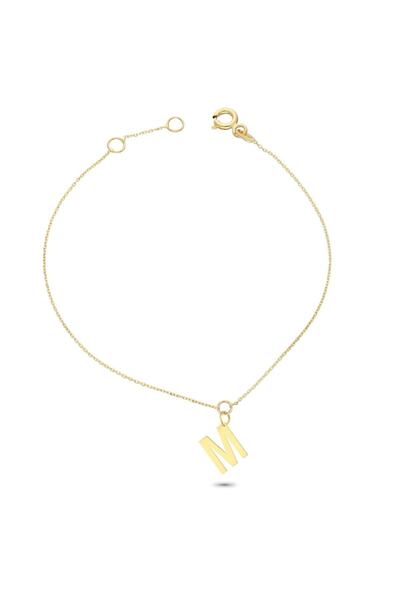 Glorria 14 Ayar Altın M Harfi Kadın Bileklik