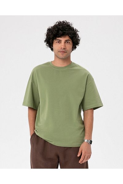 Ayma Active Men's Green Oversize Cotton T-shirt - Short Sleeve