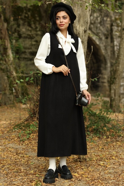 KÜÇÜĞÜM BUTİK Rochie lungă de iarnă cu decolteu în V cu ștampilă neagră și pă...