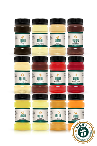 gold gull 12 Farklı Aromalı Kahve & Meyve Şurubu 12 X 80 Ml.
