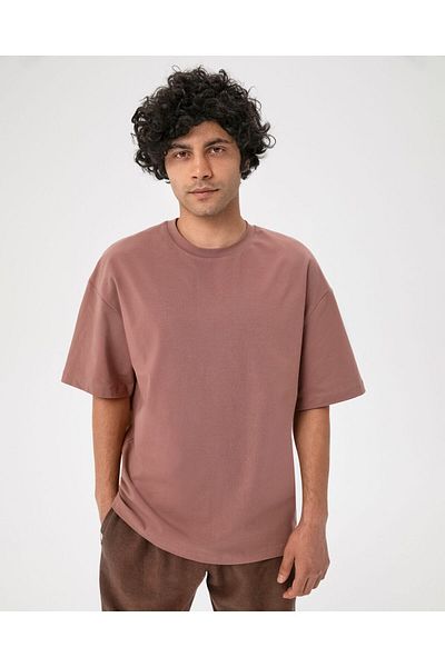 Ayma Active Men's Oversize Pink Organic Cotton Short Sleeve T-shirt