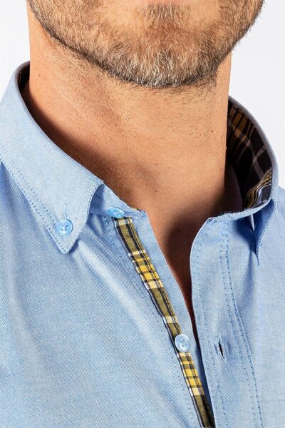 Tudors Erkek Regular Fit Klasik Kesim Pamuklu Oxford Doku Tek Cepli Mavi Düğmeli Yaka Gömlek