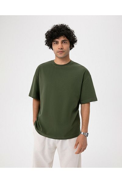 Ayma Active Men's Oversize Khaki T-shirt - Organic Cotton, Short Sleeve