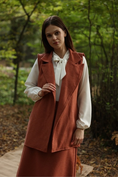 KÜÇÜĞÜM BUTİK Довгий кашеміровий жилет лососевого кольору