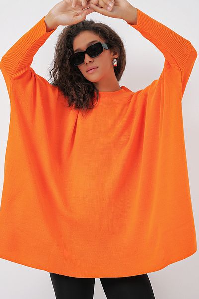 Bigdart 15783 Slit Poncho Pulover - Portocaliu