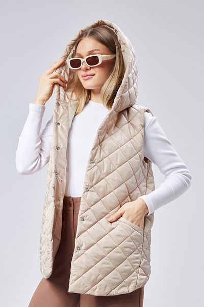 Modabenna Women's Hooded Short Snap Fastener Inflatable Filling Vest