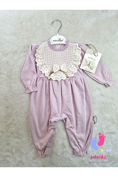 MİNİZEYN TEKSTİL Lace Detailed Buckle Baby Girl's Jumpsuit