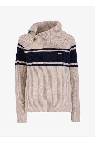 U.S. Polo Assn. Πόλο Ασν. Γυναικείο πουλόβερ Comfort Fit - Χρώμα πέτρας, Γιακάς Σάλι, DMK. 1953333 .ΛΟΥΚΑΣ