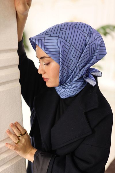 Silk Home Blue Geometric Pattern Tivil Silk Scarf-11447-38