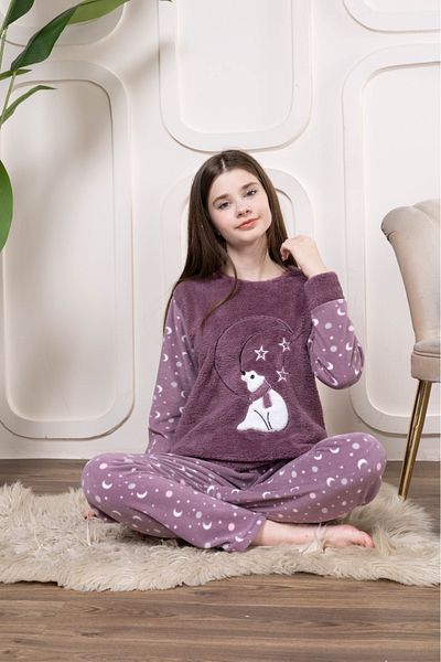 Pyjama Familya Set de pijamale din lână de pluș cu model ursuleț pentru fete