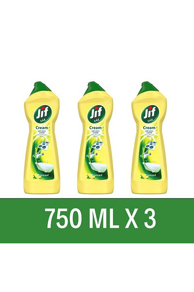 Jif Cream Cleaner, Lemon, eliminates grease, burnt food & limescale stains, 750ml x3