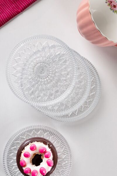 ORTAKÖY CENNETİ Alya Patterned Upright Plate - 6-Piece Glass Presenter Pastry Cookie Dessert Tea Cake Catering Serving Plate - 12 cm