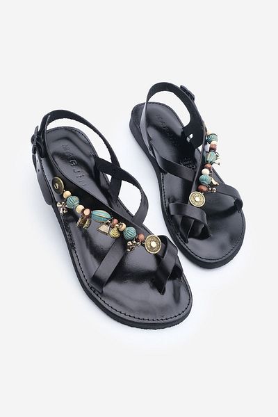 Marjin Women's Genuine Leather Accessory Eva Sole Flip Flop Daily Sandals Devila Black