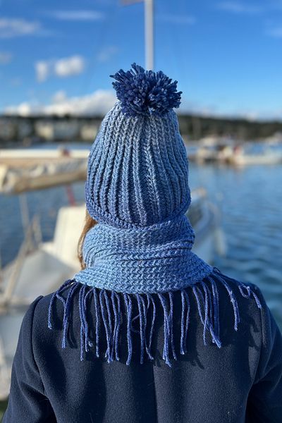 Mila Blue Hand Knitted Beanie & Neck Collar Set