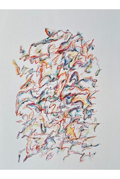 artoloji Gözde Aydın - Asemic 1 - 2024 - Kağıt üzerine karışık teknik - 25x34...
