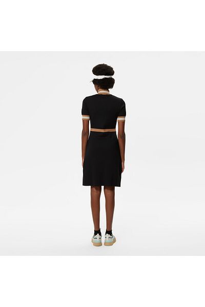 Lacoste Women's Flare Fit Short Sleeve Stand Collar Black Dress