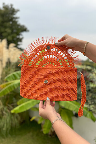Mila Orange Tasseled Paper String Bag
