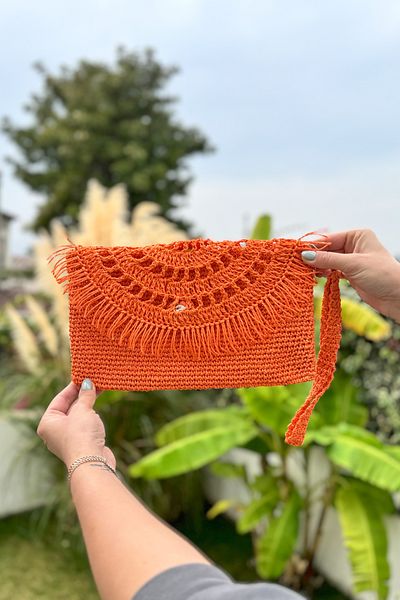 Mila Orange Tasseled Paper String Bag