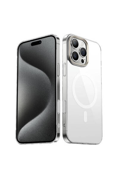 UnDePlus Apple iPhone 16 Pro Max Kılıf Magsafe Şarj Özellikli İnce Şeffaf Arkası Cam G-Glass Kapak