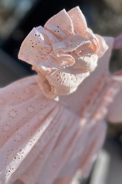 Bertuğ Bebek Powder Pink Salmon Evening Dress with Lace and Gather Detail for Baby Girl