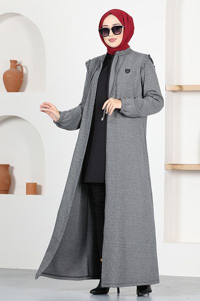 ModaMerve Zippered Ferace MSL9043 Gray