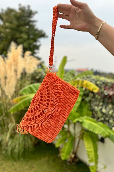 Mila Orange Tasseled Paper String Bag