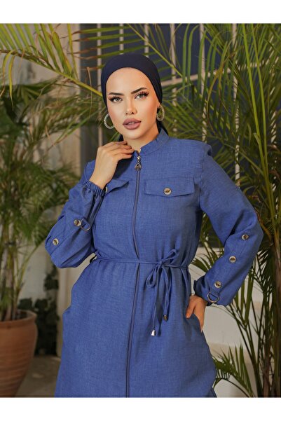 Modamorfo Indigo Linen Cap with Zipper Length and Cover Pocket