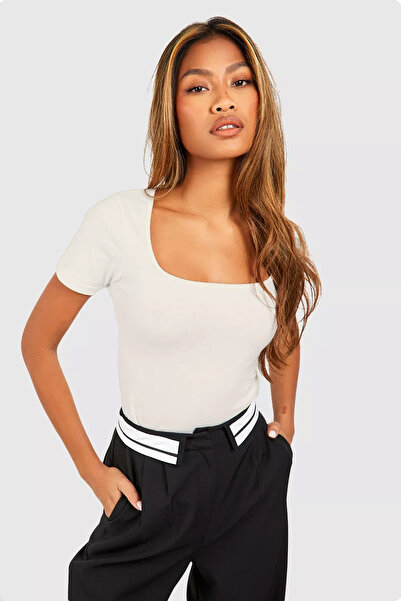 Rooted تي شيرت وبلوزة نسائية من القطن الممشط بأكمام قصيرة وحمام سباحة عميق ورقبة دائرية