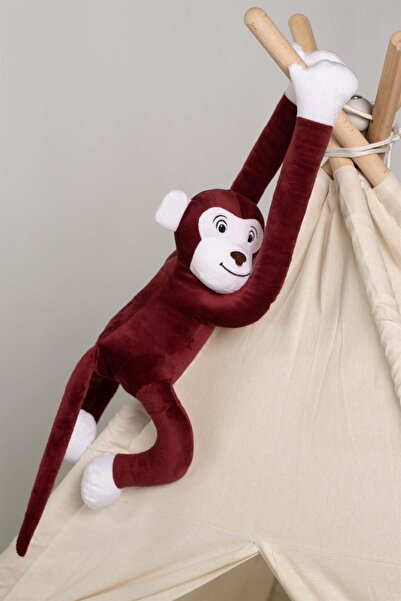 Boumini Toys Boyuna Sarılan Peluş Maymun Bordo Elleri Çıtçıtlı 55 cm