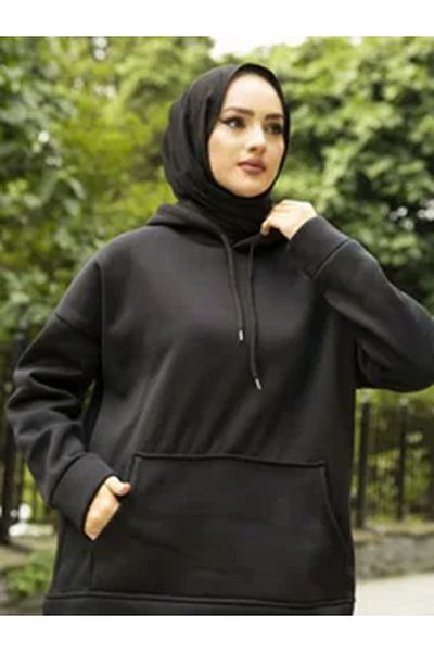 Boi Γυναικείο φούτερ Hijab Clothing - Μαύρο, Κόκκινο, Γκρι, Πράσινο Φούτερ με Τσέπες με Κουκούλα 3 Κλωστές Παχύ