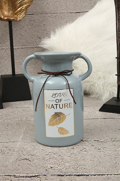Vitale Natural Blue Plain Ceramic Decor Vase 22cm