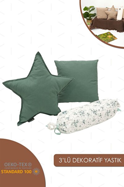 mordesign 3'lü Set Yıldız Şeker Kare Yastık, Dekoratif Yastık, Bebek Odası Dekoru,Yenidoğan Fotoğraf Aksesuarı