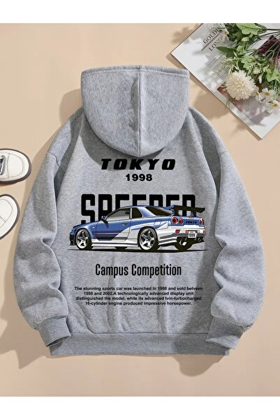 kahire للجنسين، رجالي/نسائي، رمادي، سويت شيرت، سميك من الداخل، طباعة طوكيو، ك...