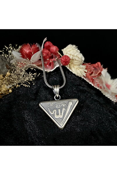 Sima Silver Gümüş Cevşen Allah Lafız Üçgen Model Erkek Muskalık Kolye