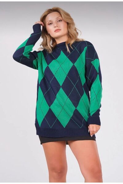 charme butik Women's Diamond Patterned Knitwear Sweater