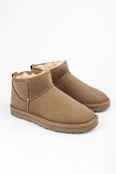 Shoeberry Women's Upps Mink Furry Short Suede Flat Boots