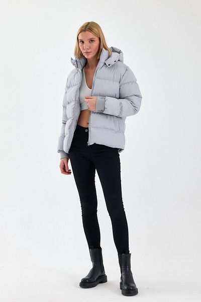 ÖNDER MODA Palton și palton de iarnă cu glugă supradimensionată, gri pentru apă și vânt, pentru femei - 137