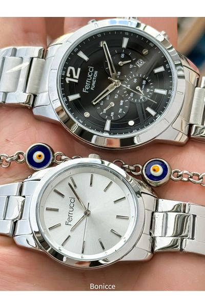 Ferrucci Brand Steel Cord Silver Color Dear Couple Wristwatches Rosary Bracelet