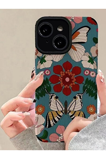 KVK PRİVACY İphone 13-14 Uyumlu Kılıf Vintage Çiçek Desenli Kamera Korumalı Z...